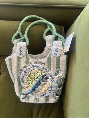 Hand-Beaded Mini Purse in Green and White – Coastal Sardine Motif